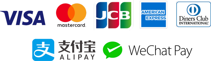 VISA MasterCard JCB AmericanExpress DinersClub ALIPAY WeChatPay UnionPay docomo au SoftBank LINEPay